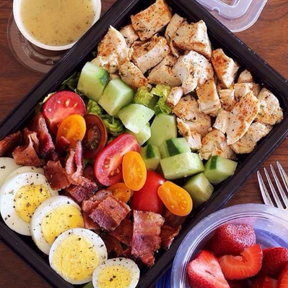 chop salad meal prep - chicken egg bacon