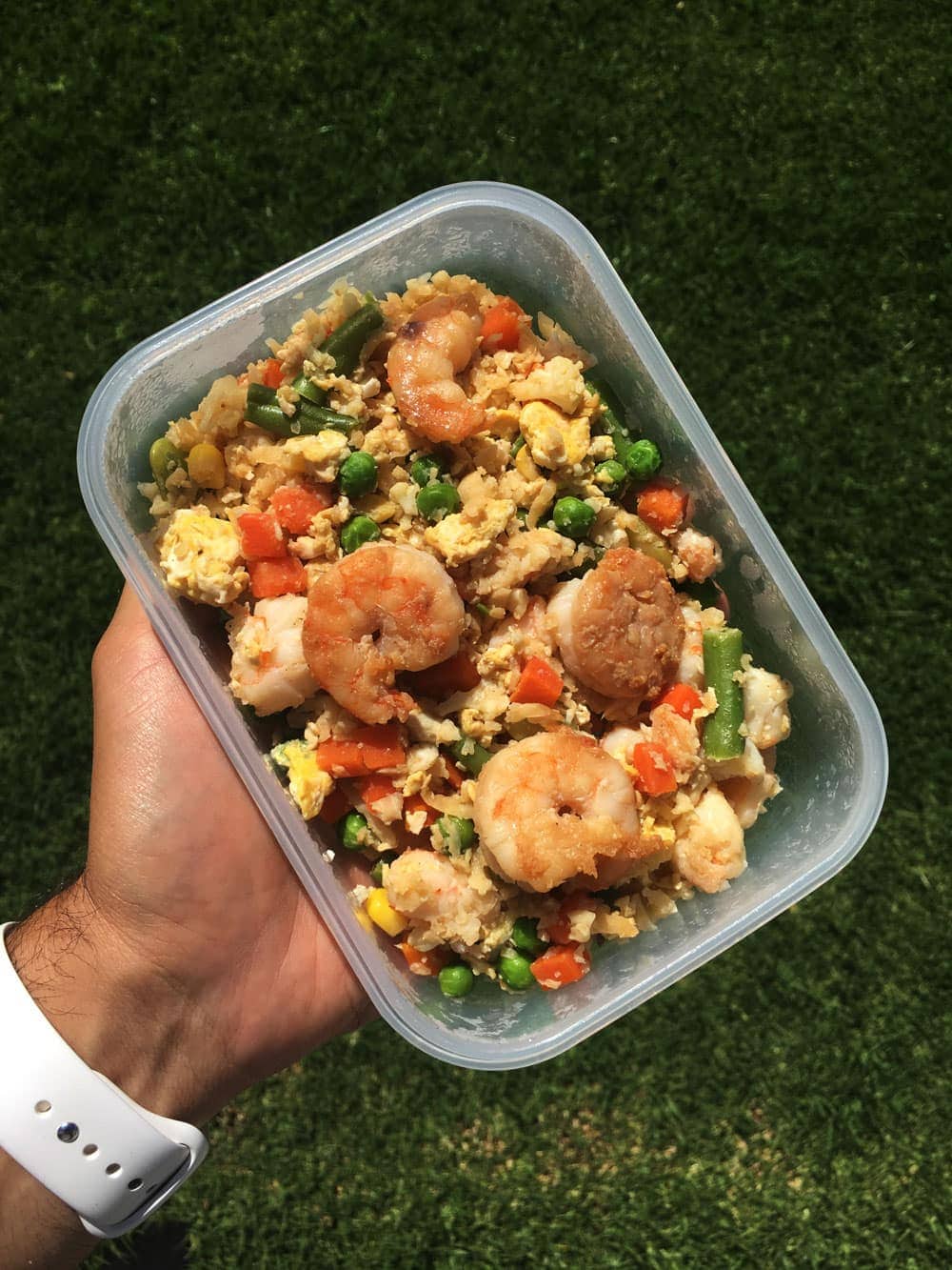 shrimp fried cauliflower rice meal prep