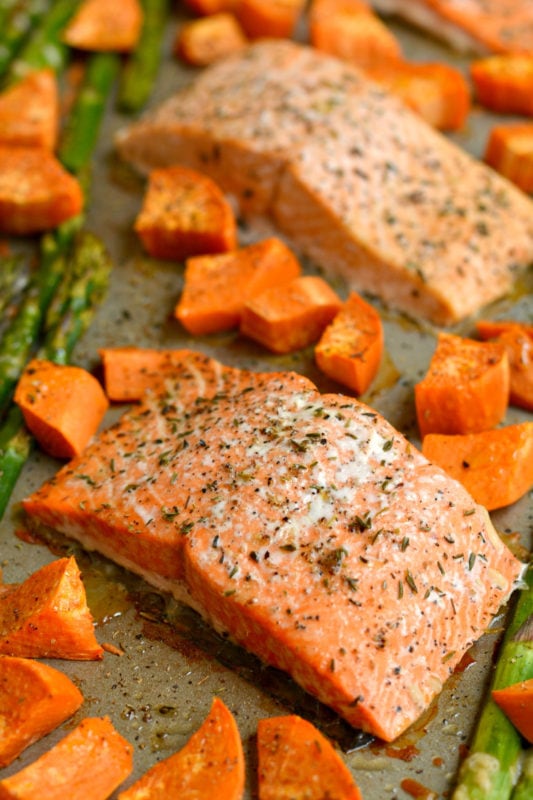 Salmon Sweet Potato and Asparagus Sheet Pan Recipes