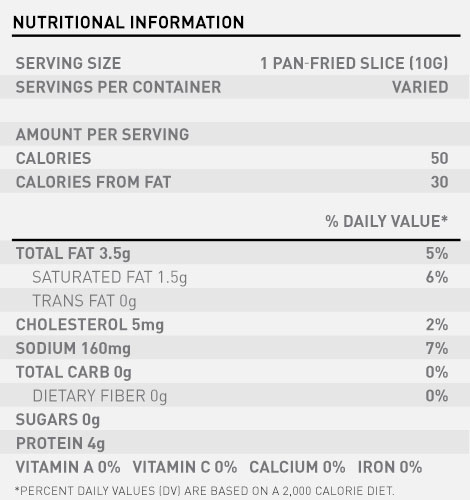Farmer John Classic Bacon Nutrition Label