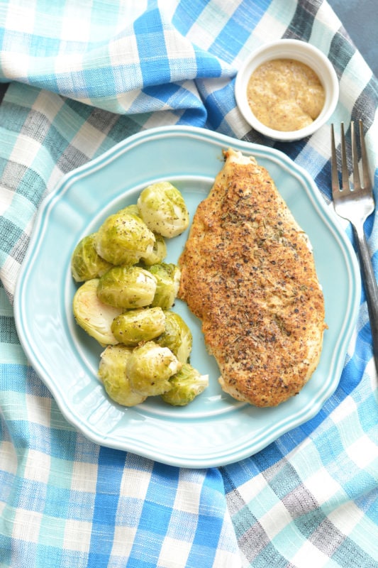 Spicy Mustard Thyme Chicken & Coconut Roasted Brussels Sprouts