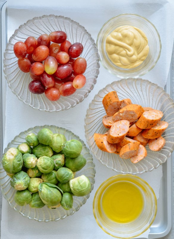 One Pan Roasted Brussels Sprouts, Grapes & Sausage Meal Prep