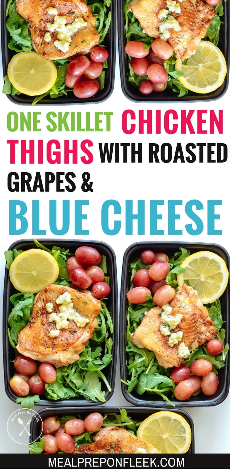 One Skillet Chicken Thighs With Roasted Grapes & Blue Cheese
