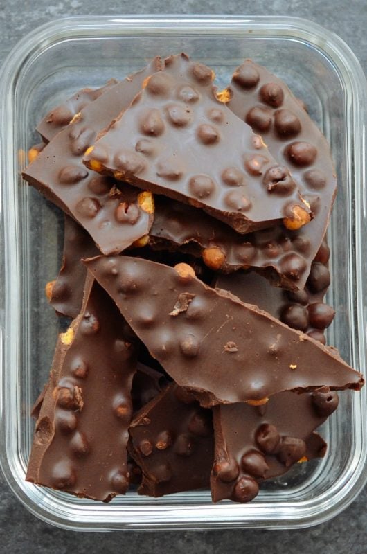 Vegan Dark Chocolate Cinnamon Roasted Chickpea Bark