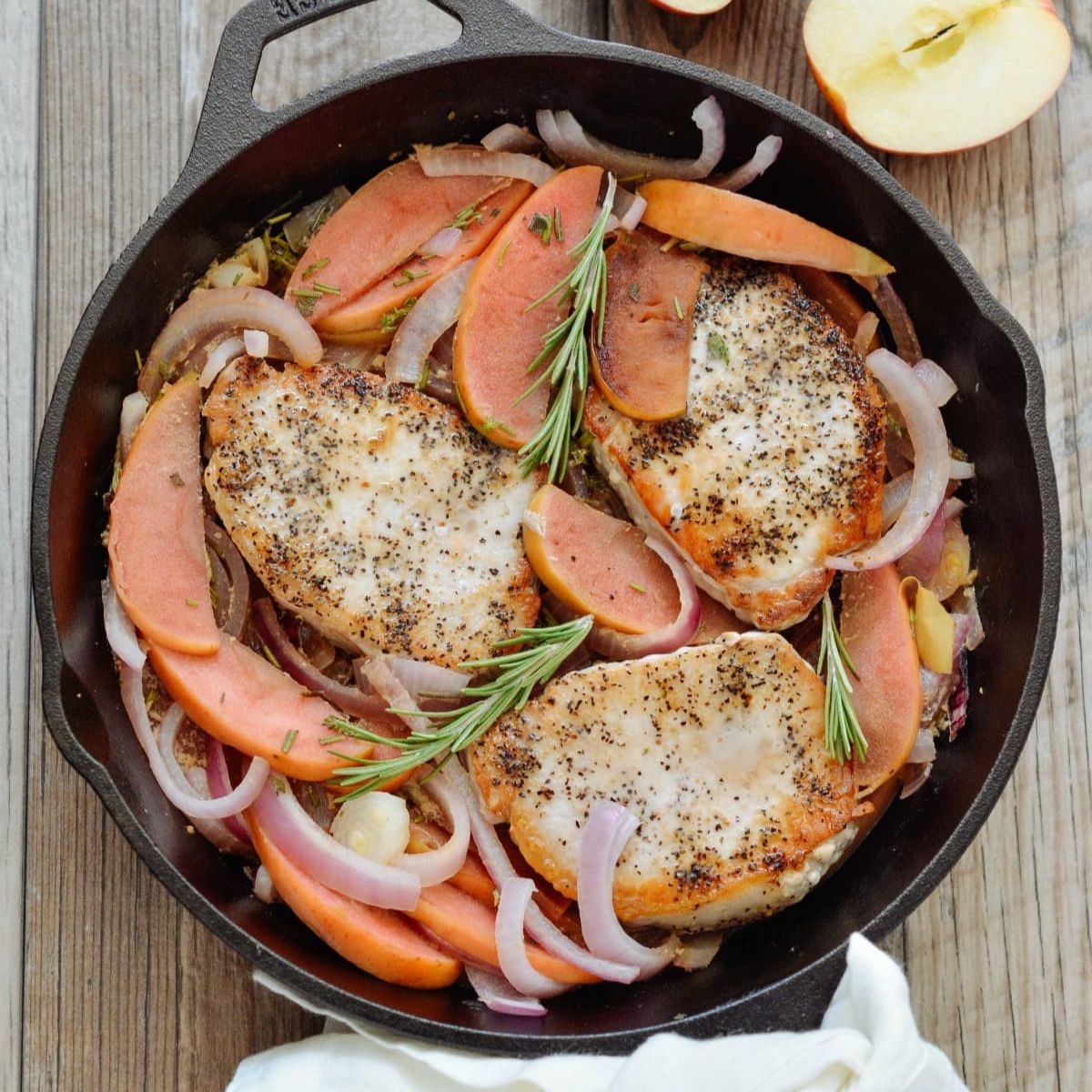 One Skillet Honey Dijon Pork Chops With Apples & Onions