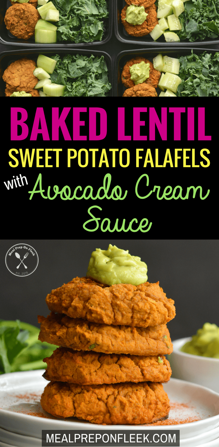 Baked Lentil Sweet Potato Falafels with Avocado Cream Sauce