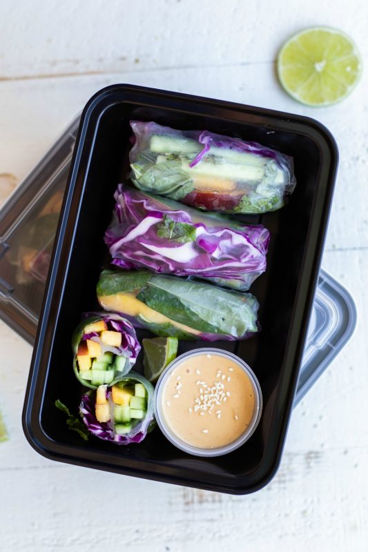 Peach Summer Rolls With Tahini Dipping Sauce