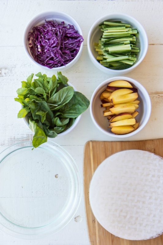 Peach Summer Rolls With Tahini Dipping Sauce