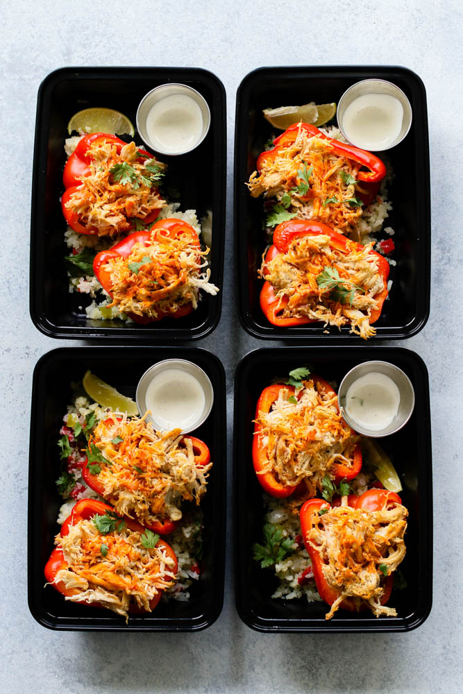Whole30 Buffalo Chicken Stuffed Pepper Meal Prep --4