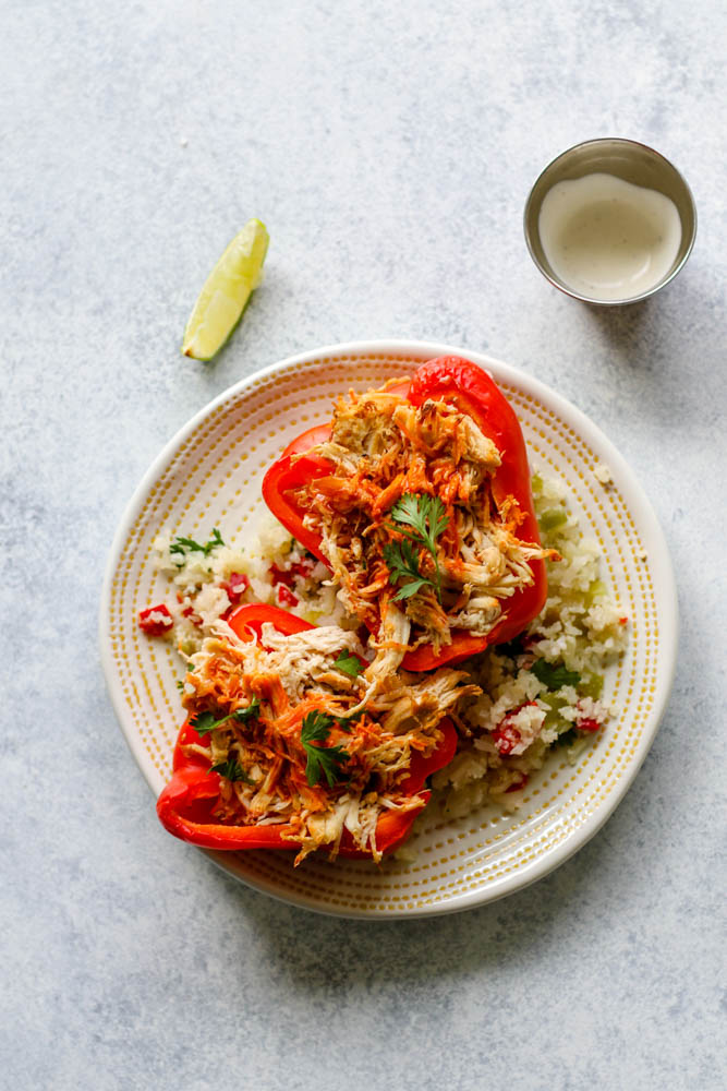 Whole30 Buffalo Chicken Stuffed Pepper Meal Prep --4