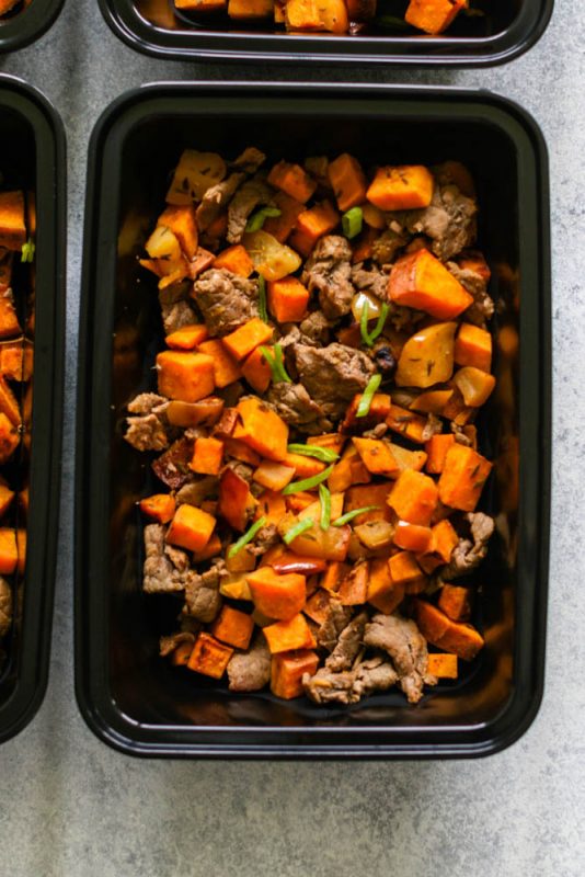 Whole30 Shredded Steak, Sweet Potato, & Apple Skillet Meal Prep ---4