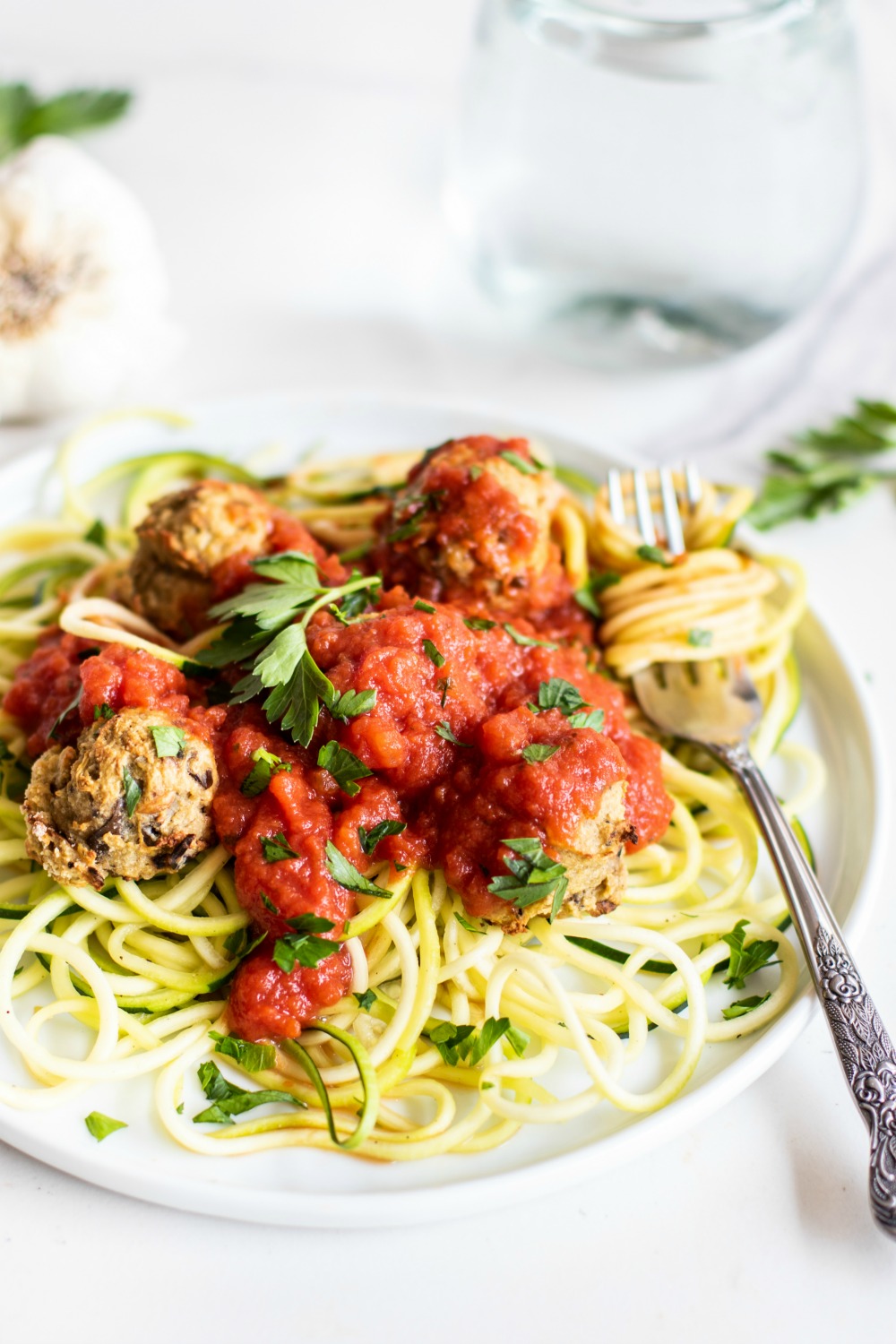 eggplant meatball and zoodle meal prep