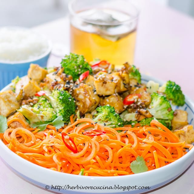 Baked Tofu Bowl With Carrot Noodles