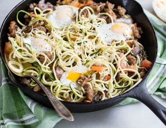 Spiralized Zucchini & Breakfast Sausage Skillet