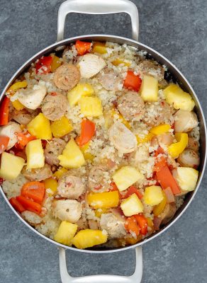 Sweet 'N Spicy Jalapeno Sausage Fried Rice in pan