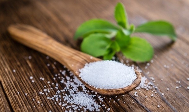 Old wooden table with Stevia