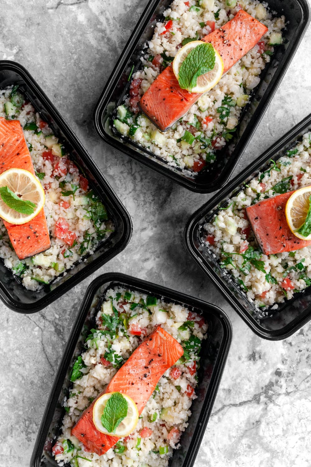 Cauliflower Tabouli and Salmon Meal Prep