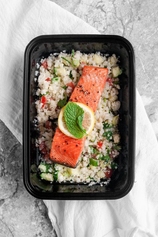 Cauliflower Tabouli and Salmon Meal Prep