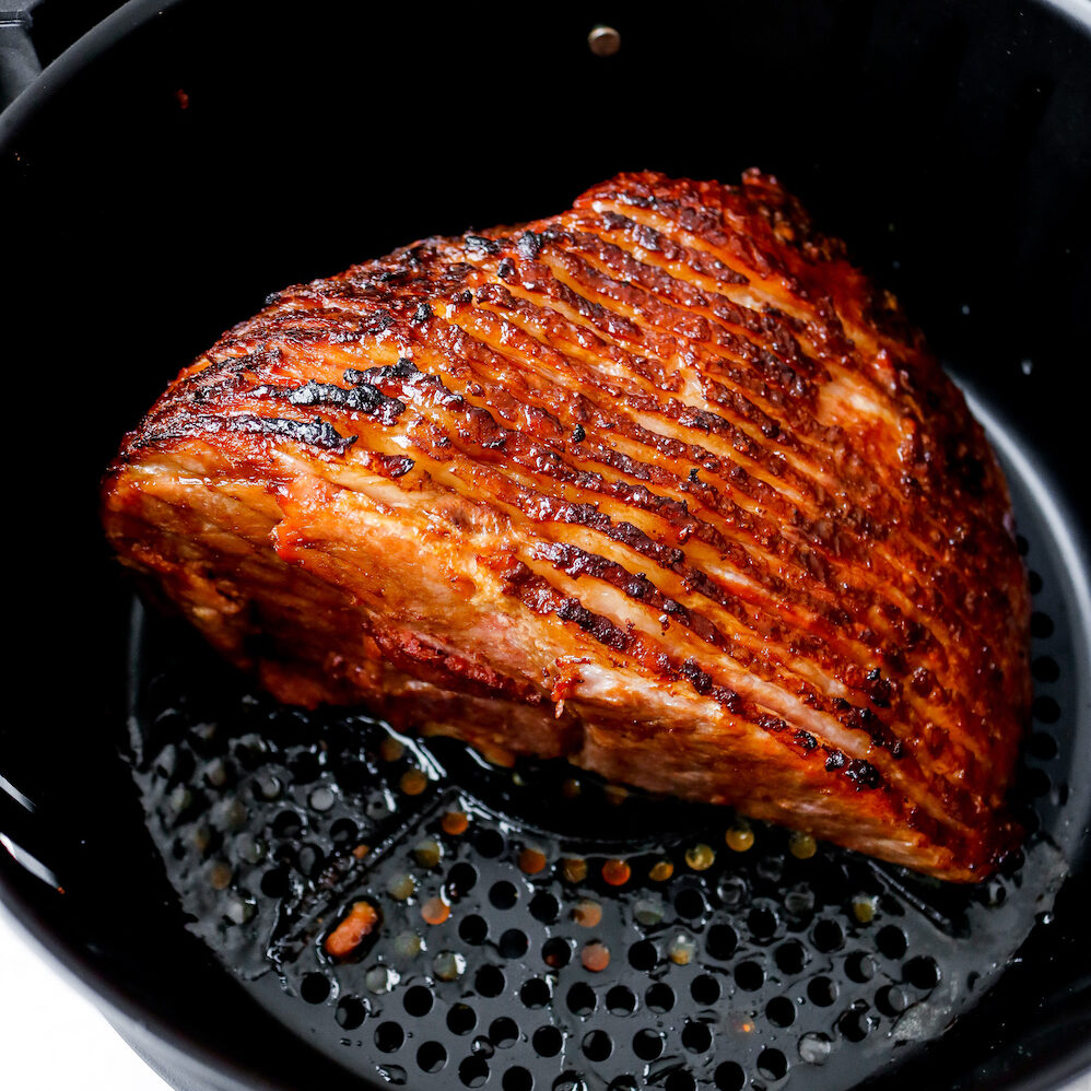 Air Fryer Molasses Dijon Ham with Roasted Vegetables