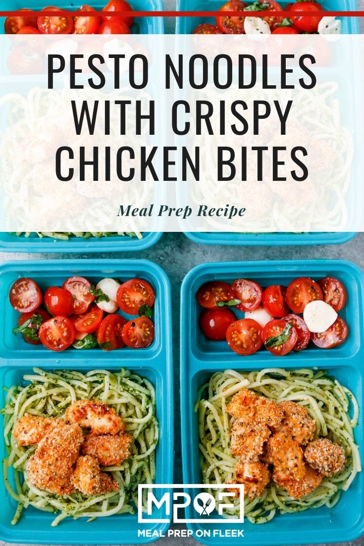 Pesto Noodles With Crispy Chicken Bites