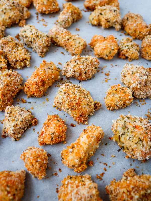 Pesto Noodles With Crispy Chicken Bites