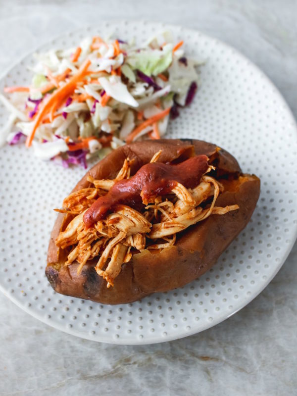 BBQ Pulled Chicken Stuffed Sweet Potatoes