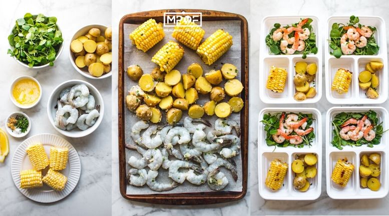 Sheet Pan Butter Herb Shrimp Corn and Potato Bake