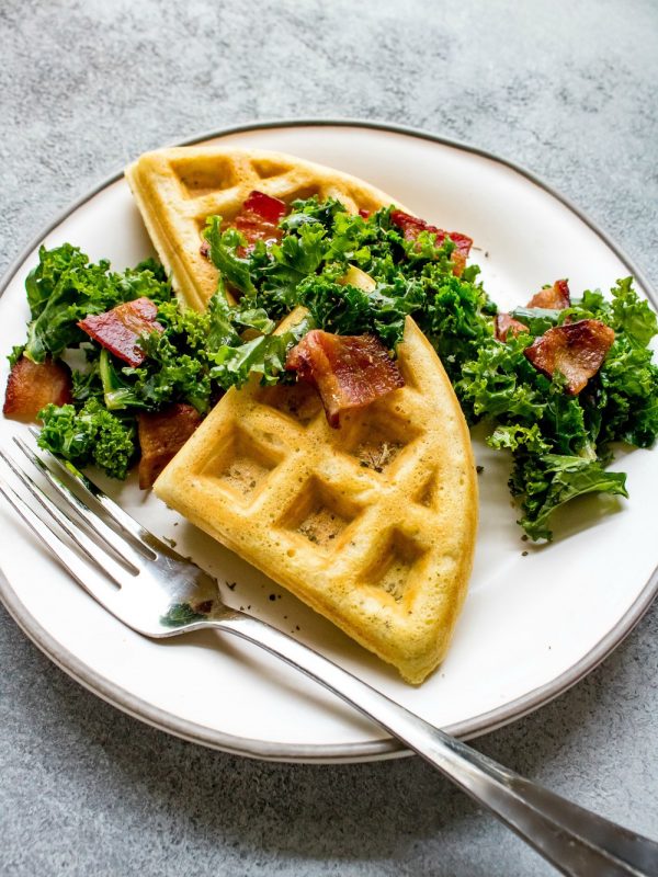 Savory Waffles with Kale and Bacon
