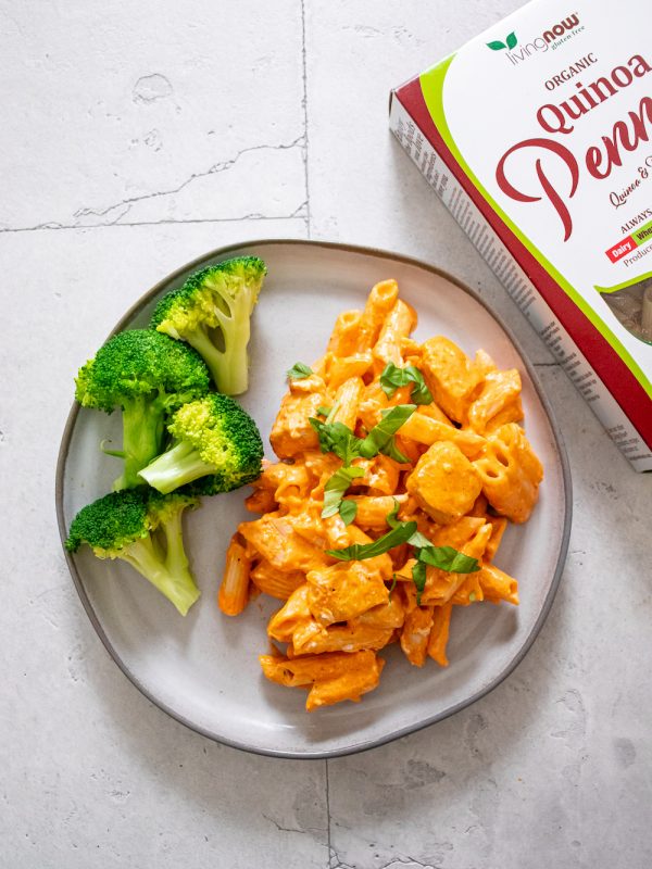 Creamy Roasted Red Pepper and Parmesan Quinoa Pasta