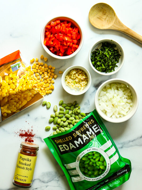 Corn and edamame succotash ingredients