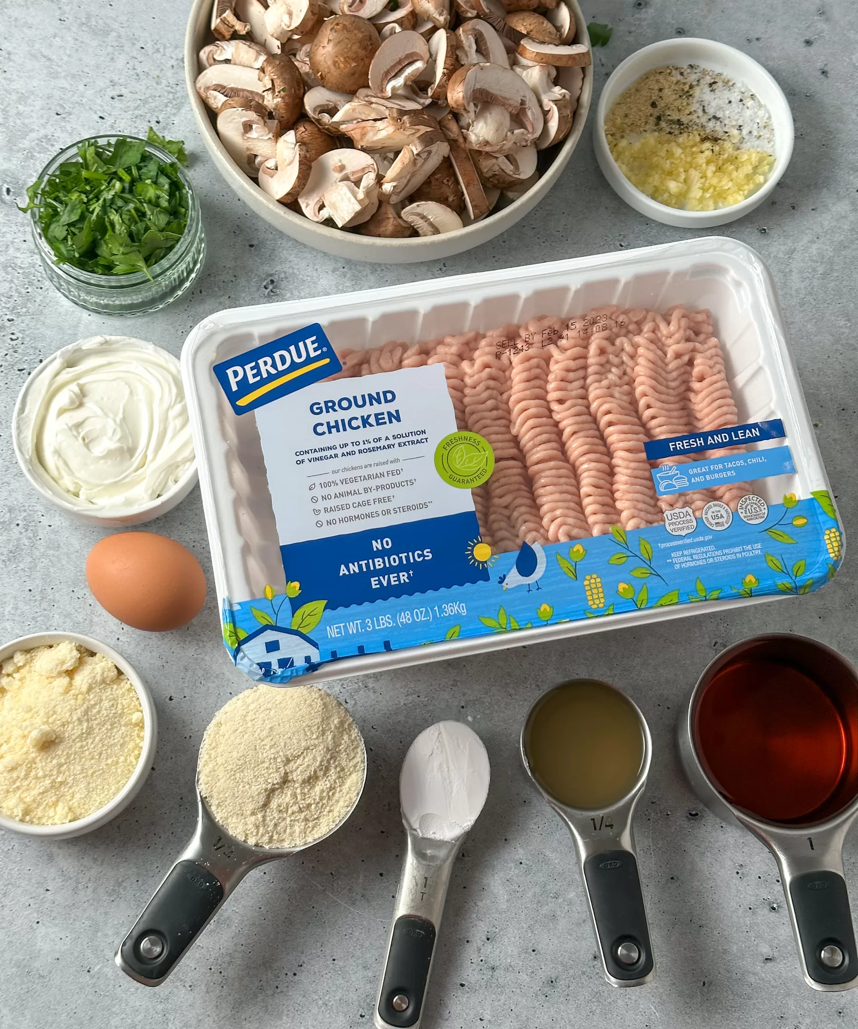 Chicken marsala meatballs prep ingredients