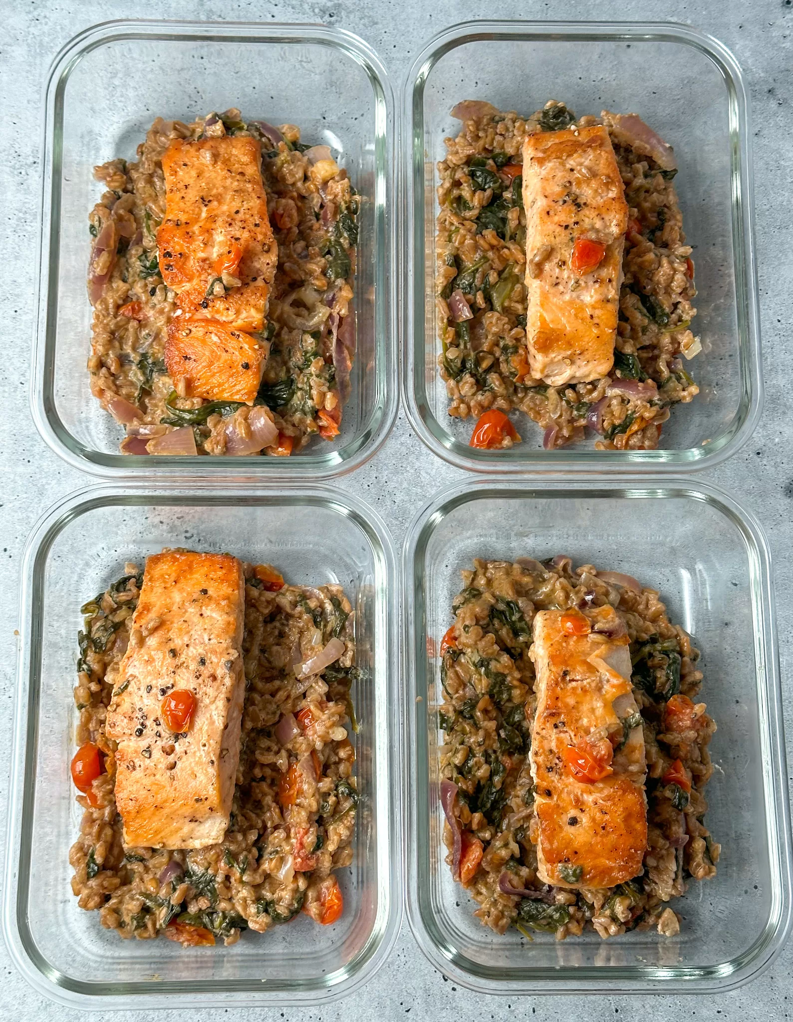 Salmon with Creamed Spinach and Farro easy dinner