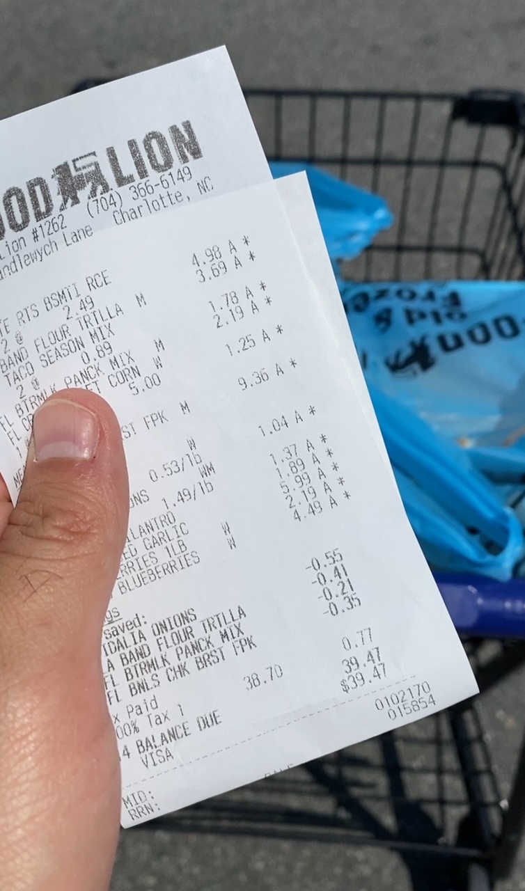 budget meal prep receipt food lion