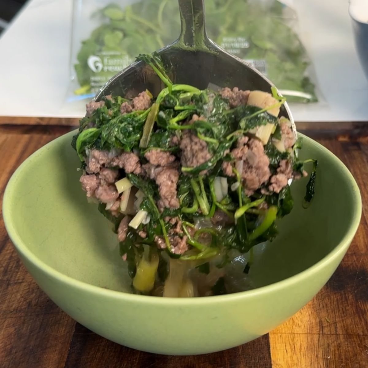 Freezer-Friendly Beef Soup - Asian-inspired poured into the bowl