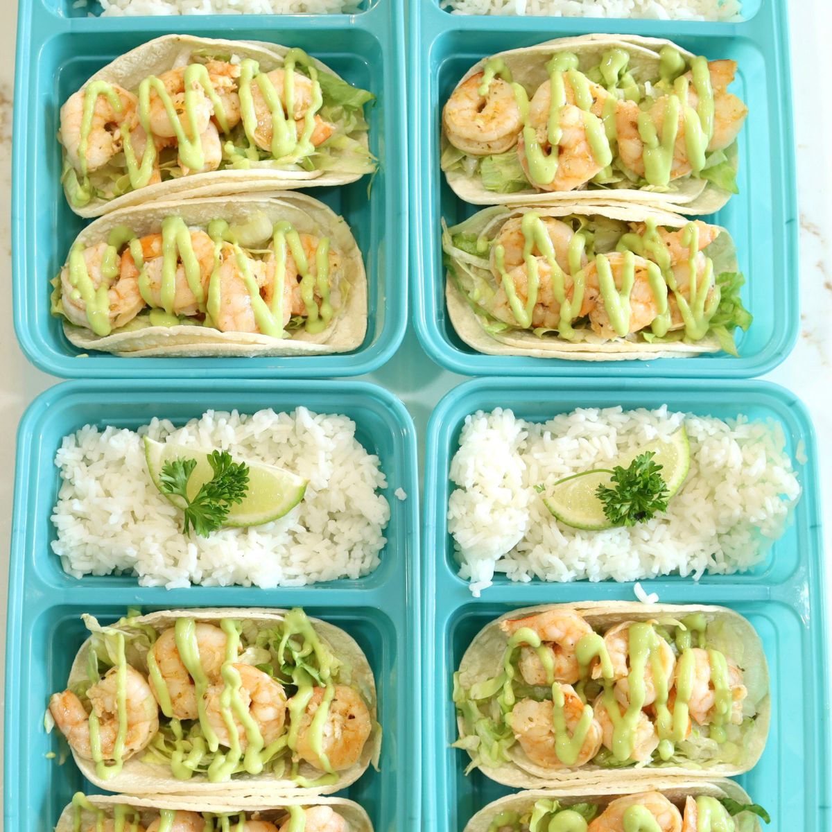 Shrimp Tacos with Avocado Crema meal prep