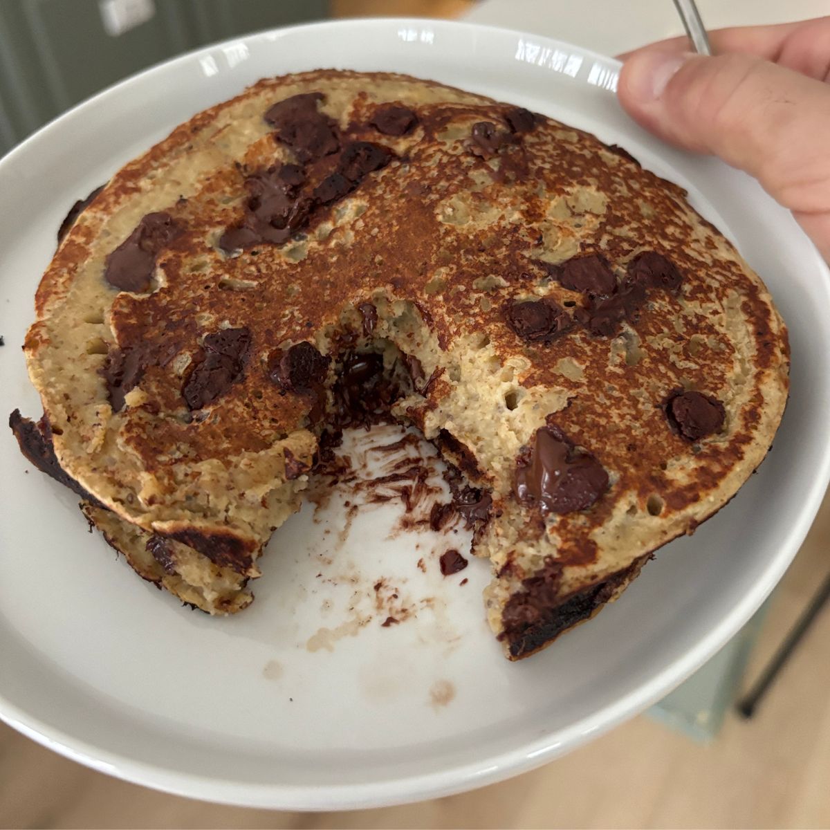 High protein chocolate chip pancakes
